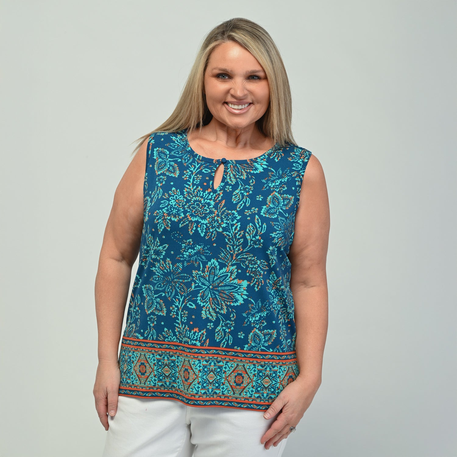 Border Print Sleeveless Top