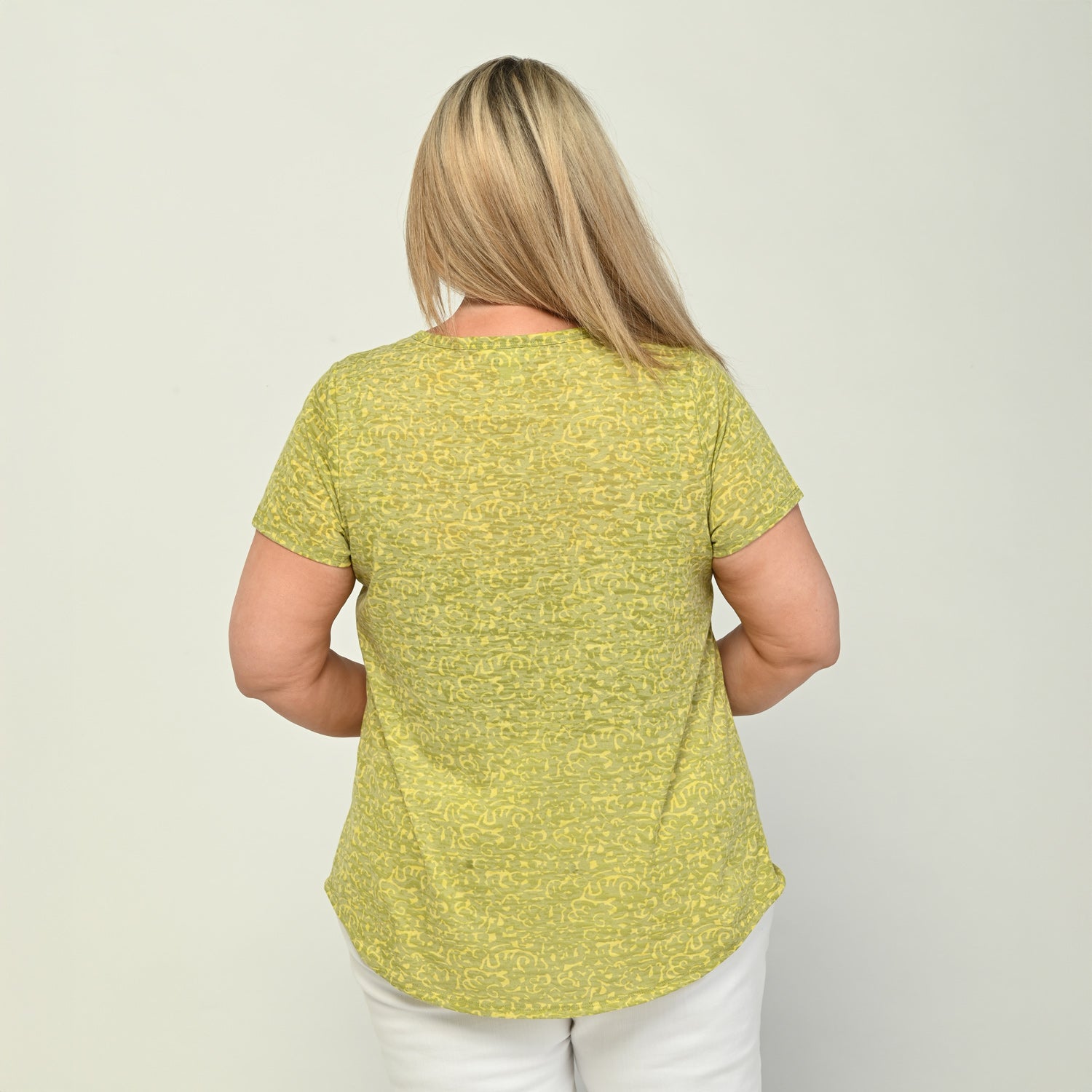 Printed V Neck Short Sleeve Burnout Tee