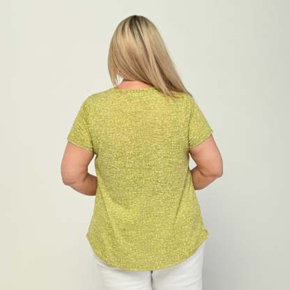 Printed V Neck Short Sleeve Burnout Tee