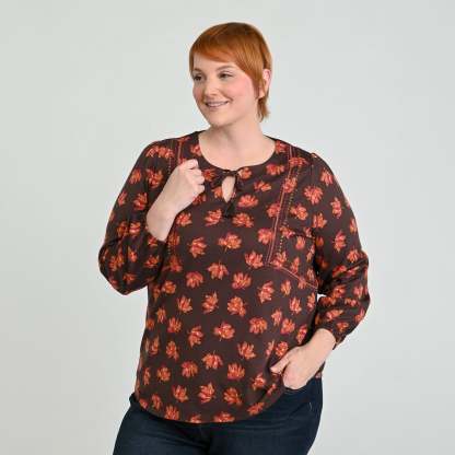 Embroidered Tie Neck Peasant Top