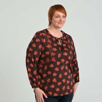 Embroidered Tie Neck Peasant Top