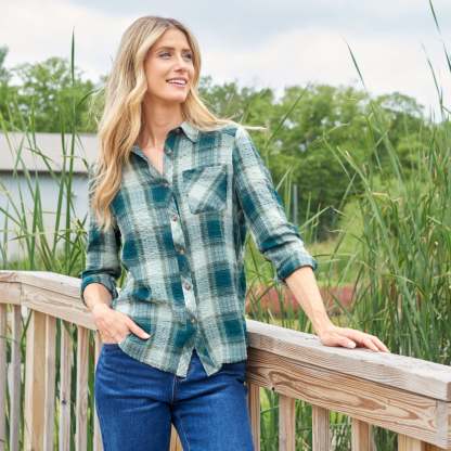 Plaid Forward Shoulder Long Sleeve Shirt