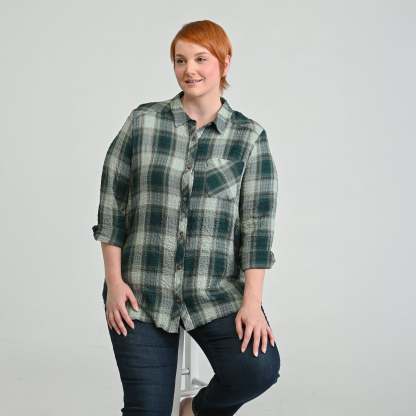 Plaid Forward Shoulder Long Sleeve Shirt