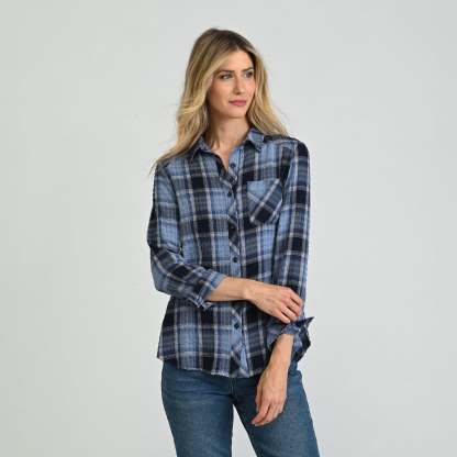 Plaid Forward Shoulder Long Sleeve Shirt