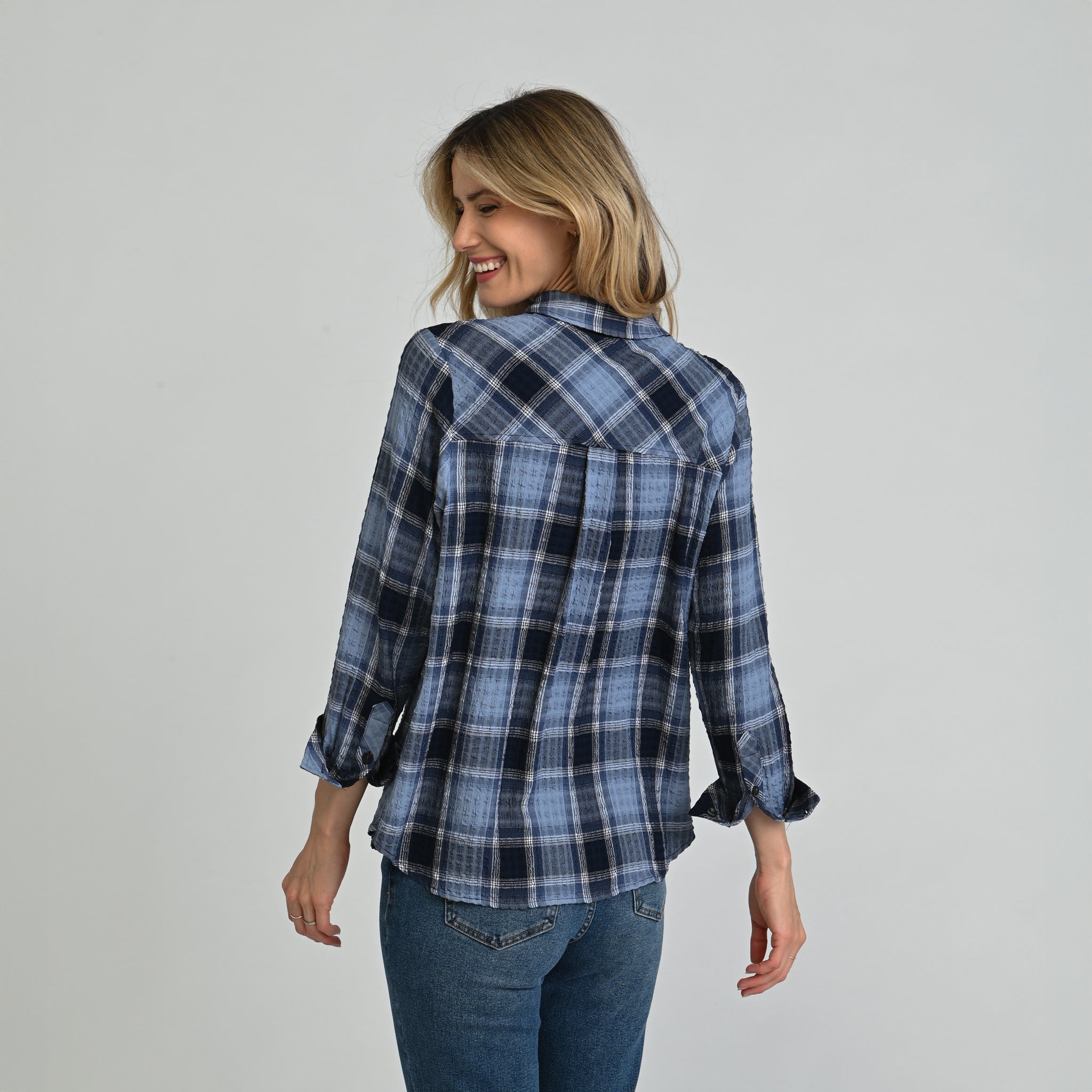 Plaid Forward Shoulder Long Sleeve Shirt