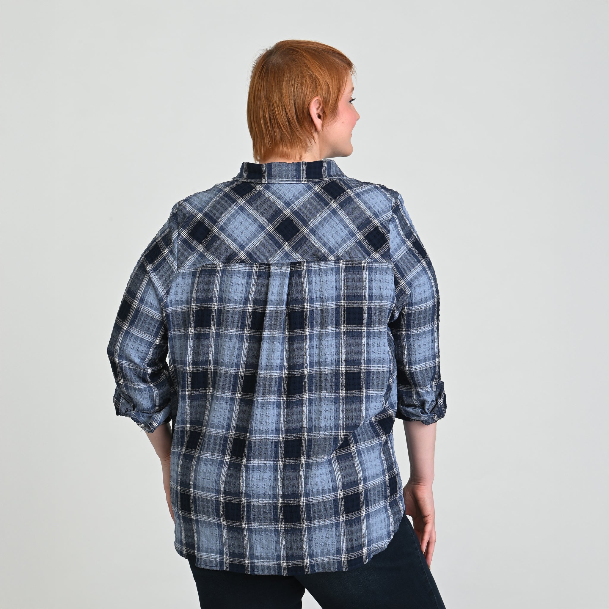 Plaid Forward Shoulder Long Sleeve Shirt
