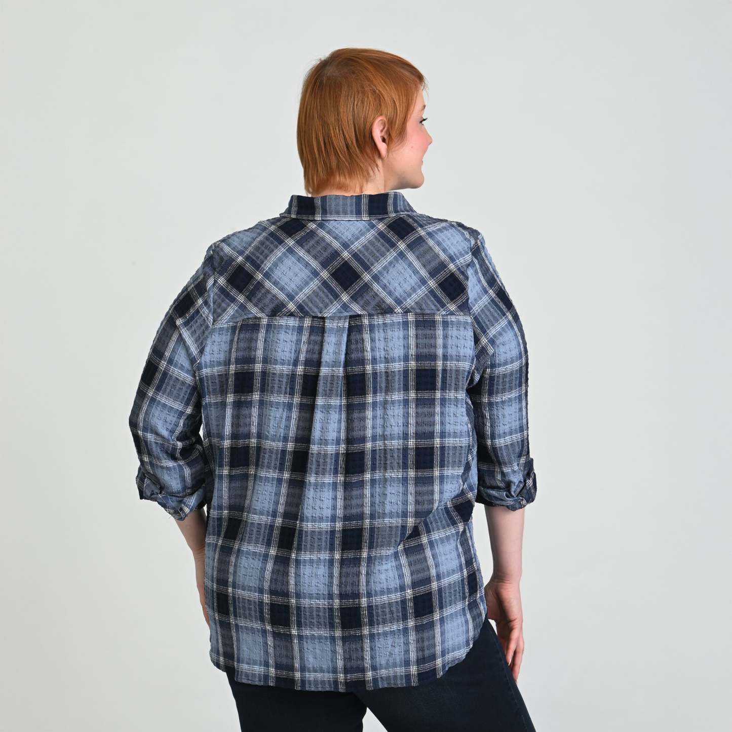 Plaid Forward Shoulder Long Sleeve Shirt