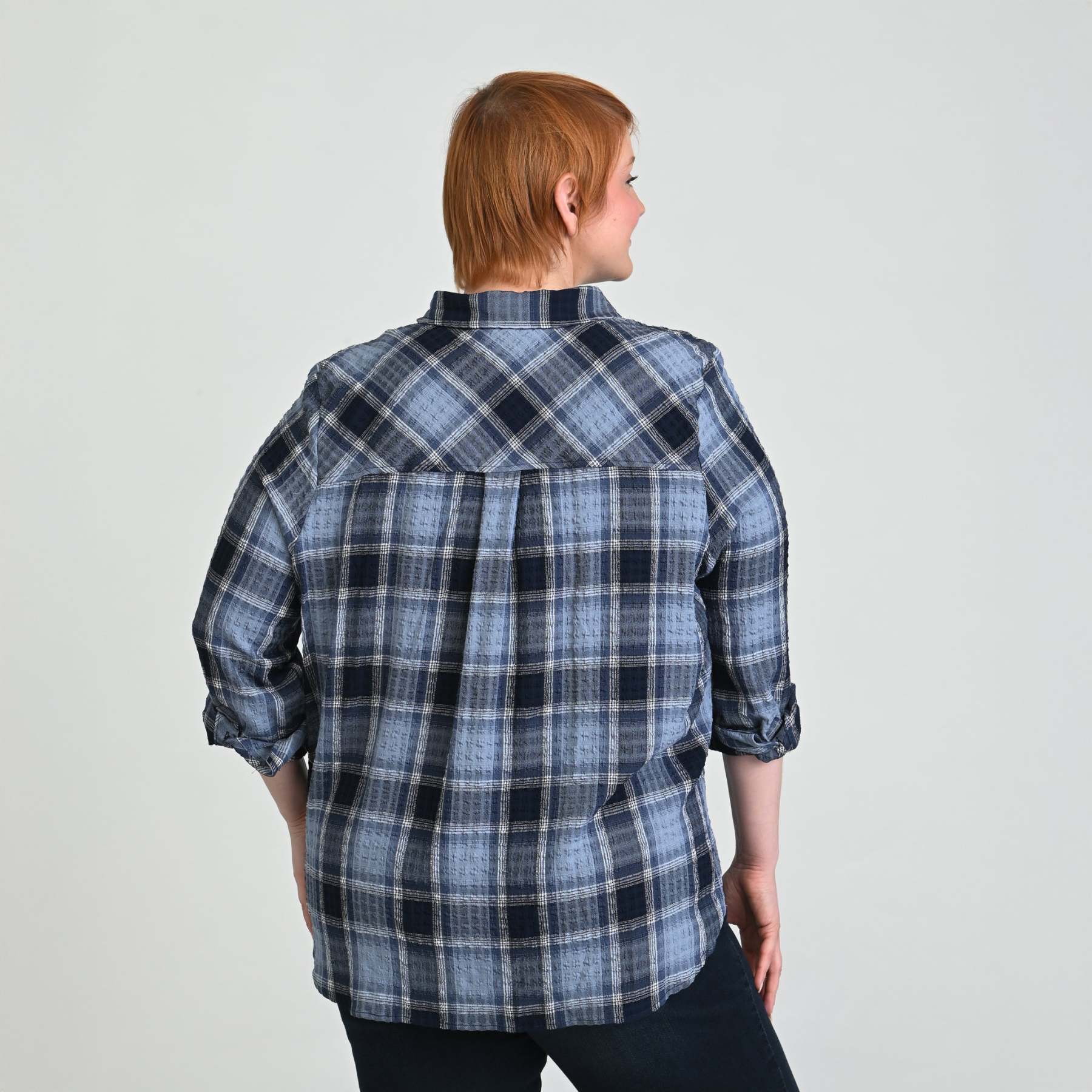 Plaid Forward Shoulder Long Sleeve Shirt