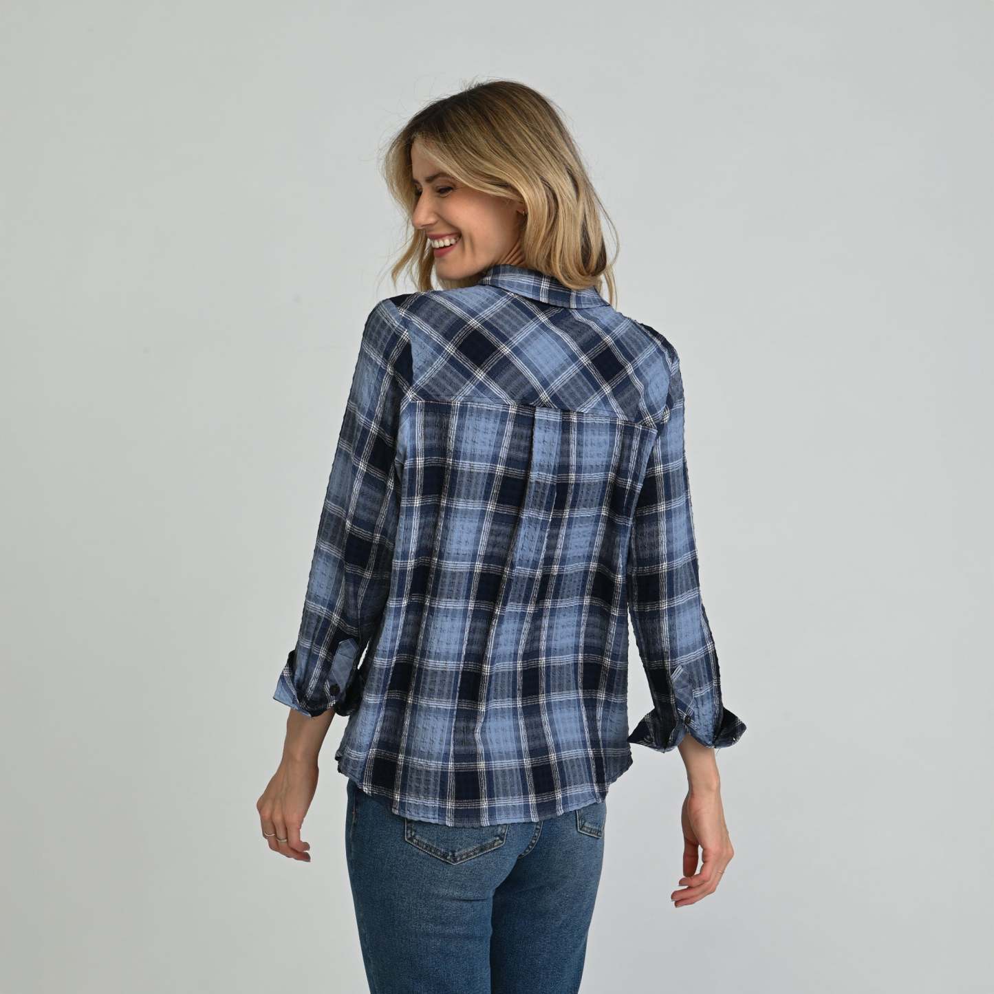 Plaid Forward Shoulder Long Sleeve Shirt