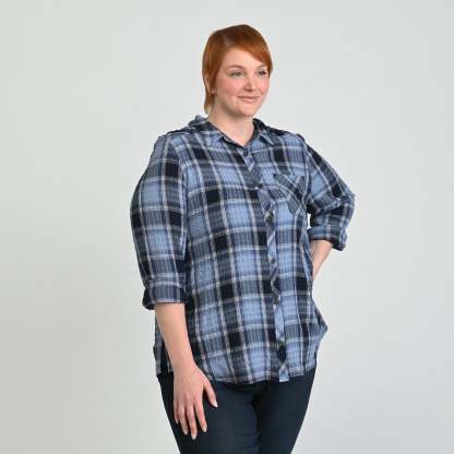 Plaid Forward Shoulder Long Sleeve Shirt