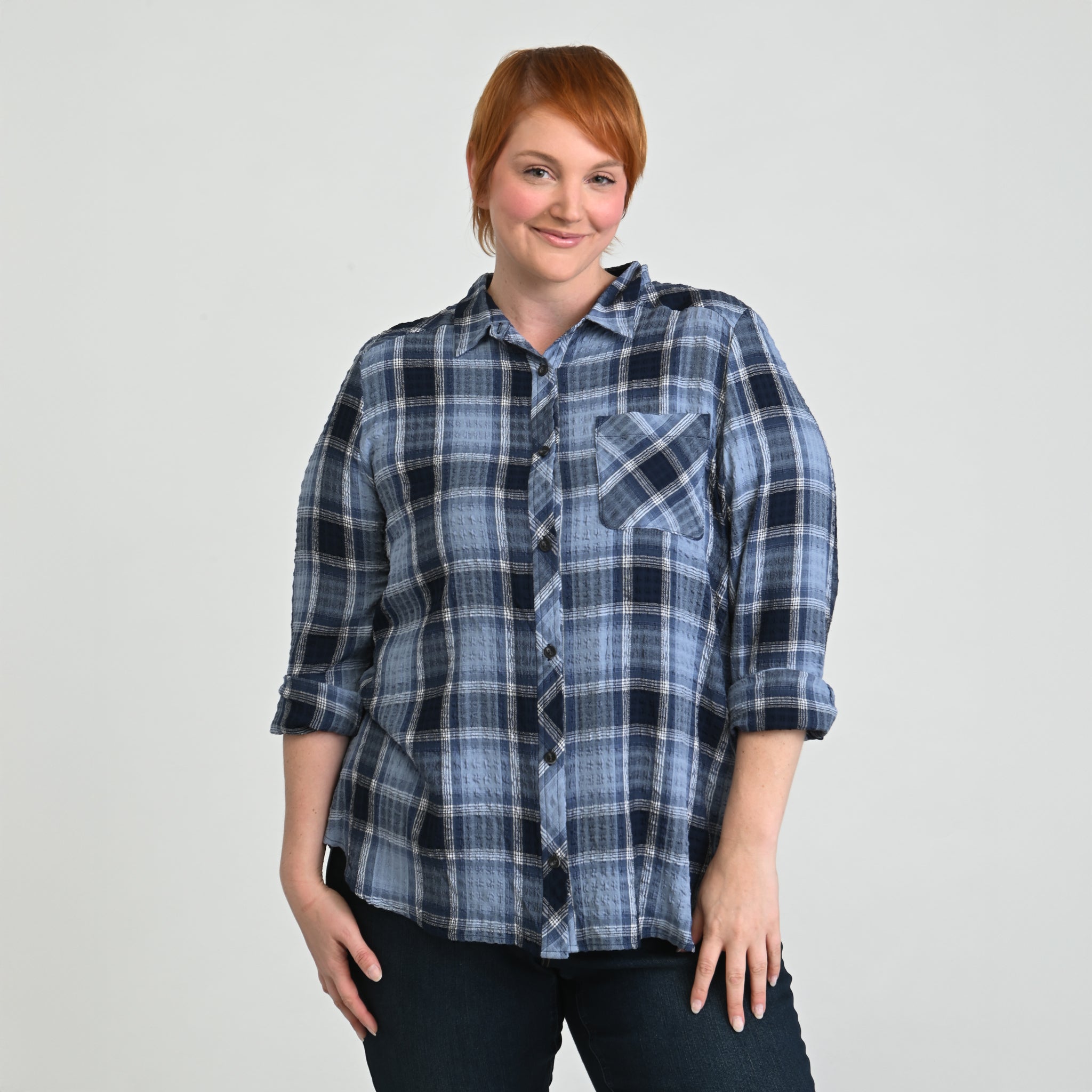 Plaid Forward Shoulder Long Sleeve Shirt