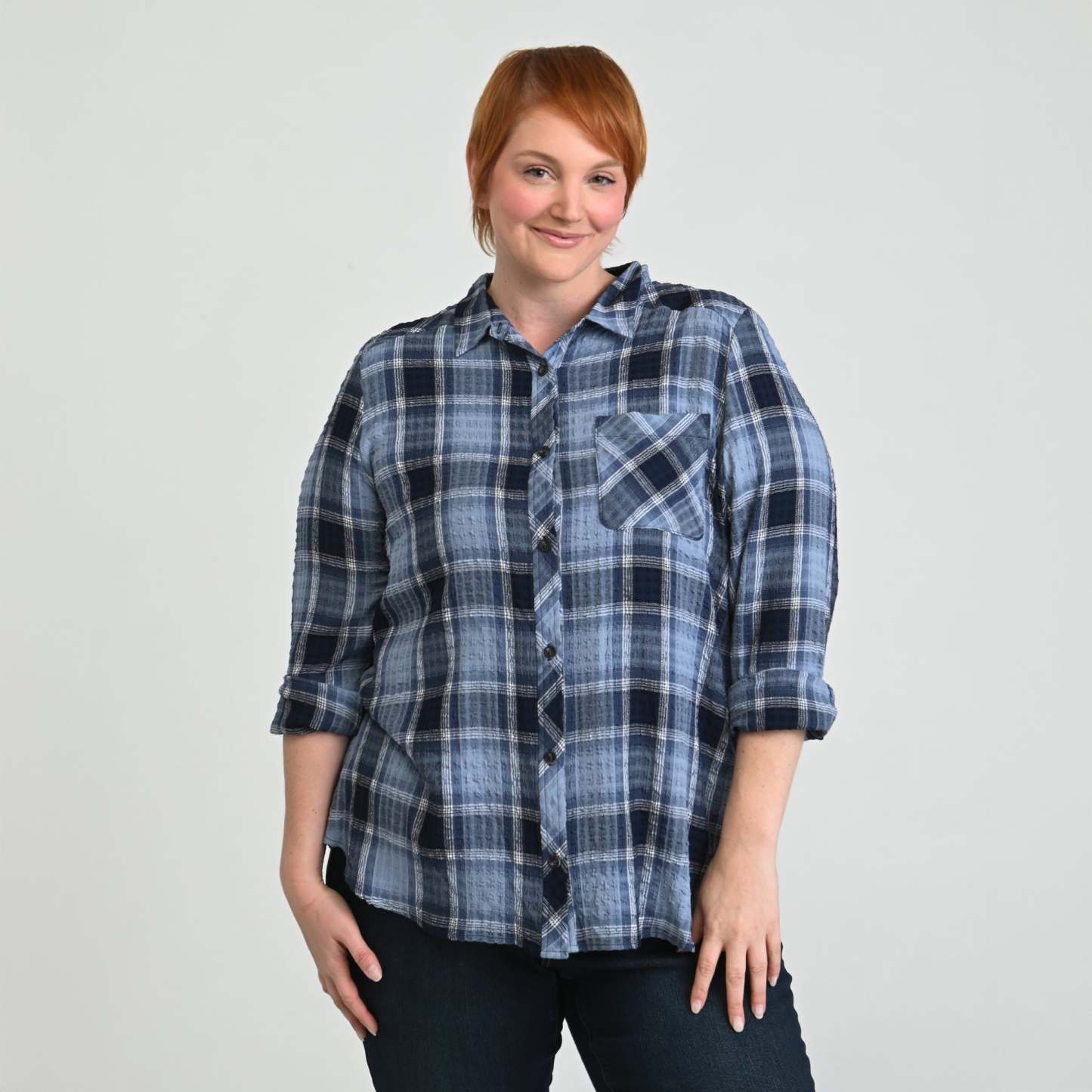 Plaid Forward Shoulder Long Sleeve Shirt