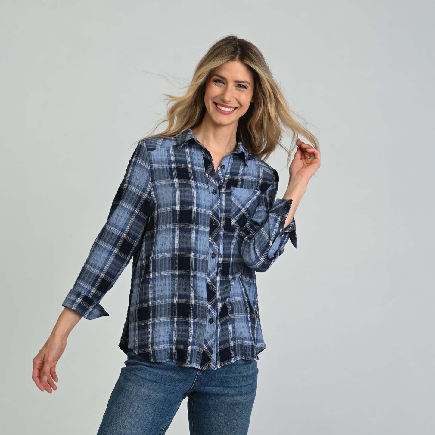 Plaid Forward Shoulder Long Sleeve Shirt