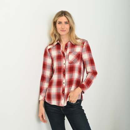 Plaid Forward Shoulder Long Sleeve Shirt