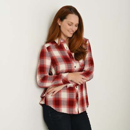 Plaid Forward Shoulder Long Sleeve Shirt