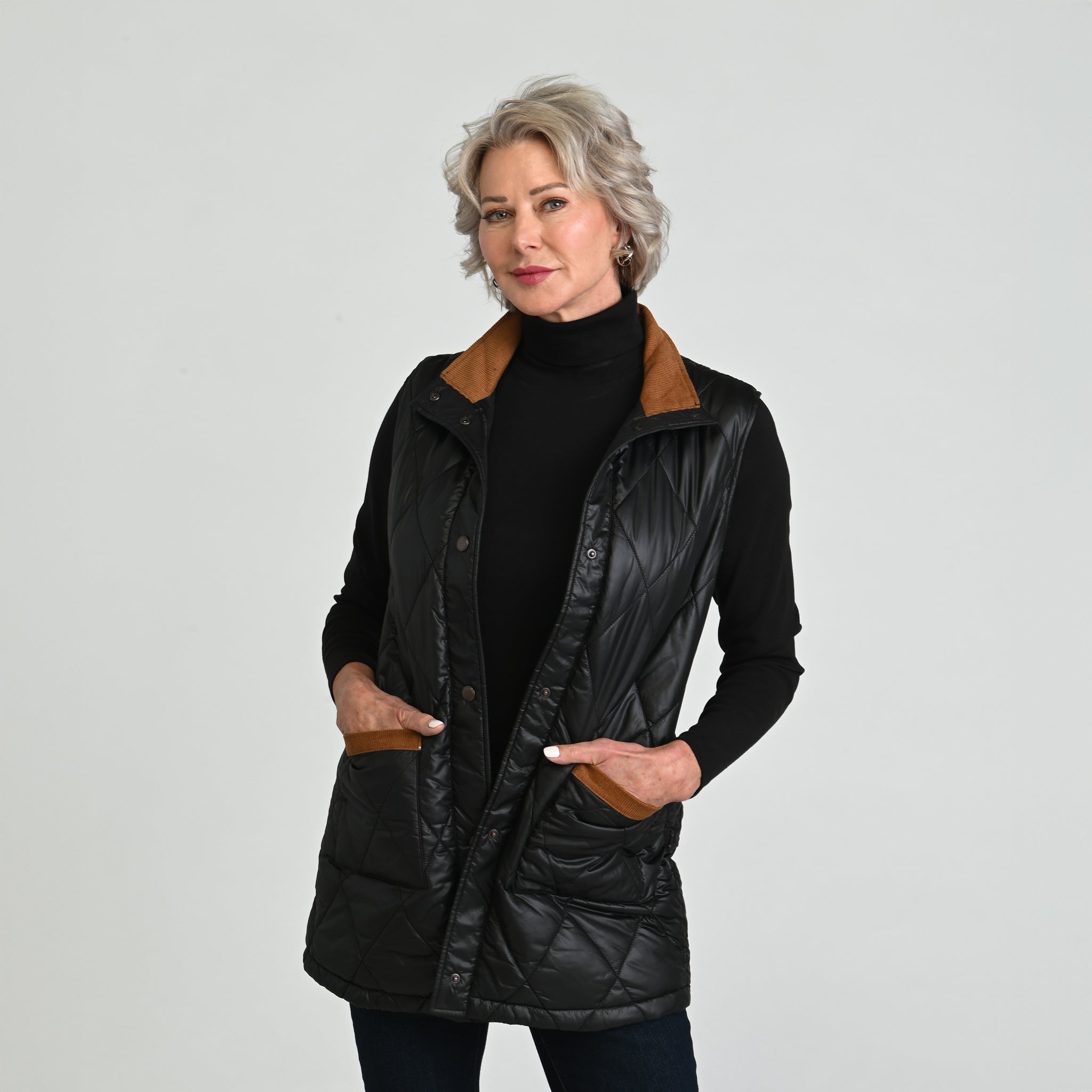 Corduroy Collared Quilted Vest