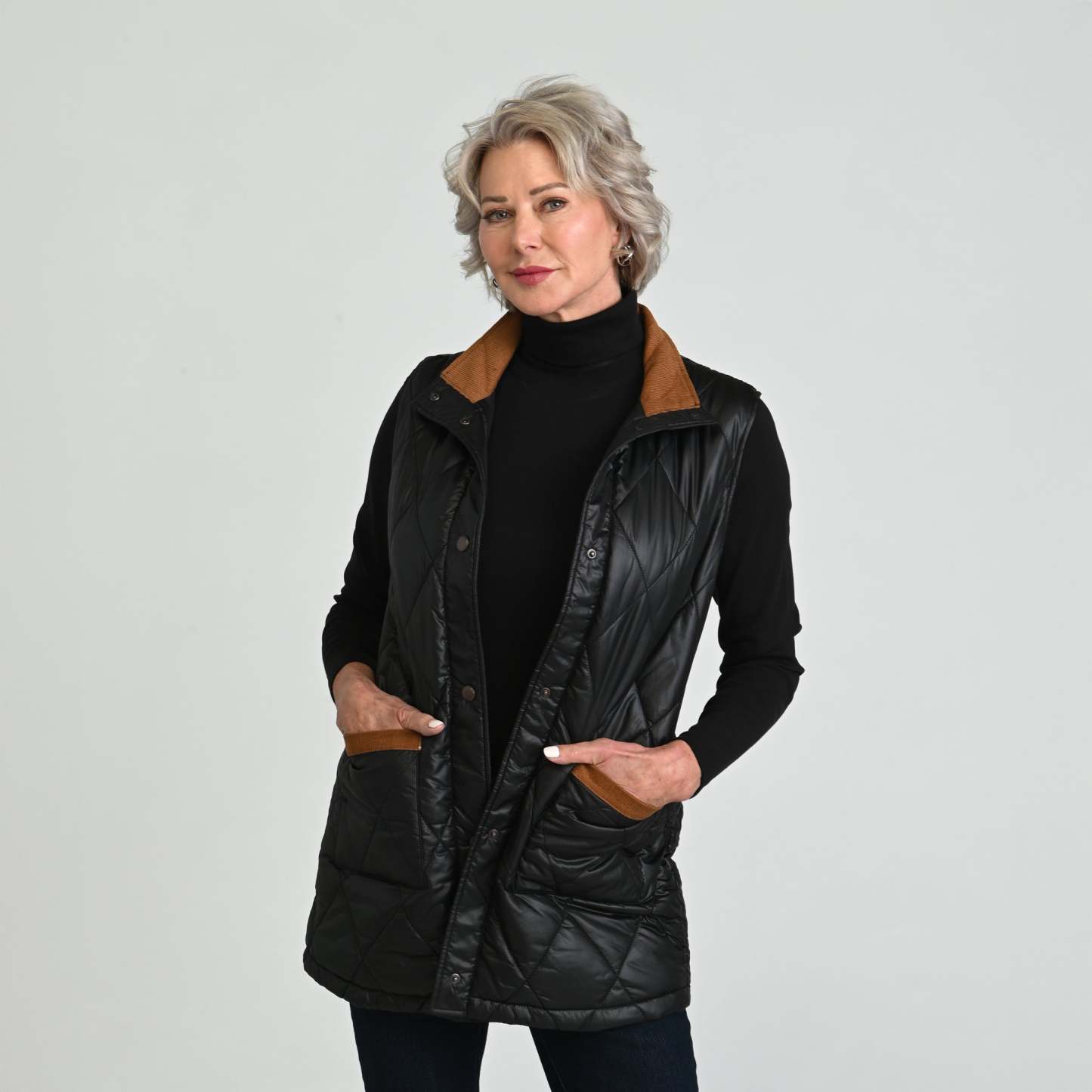 Corduroy Collared Quilted Vest