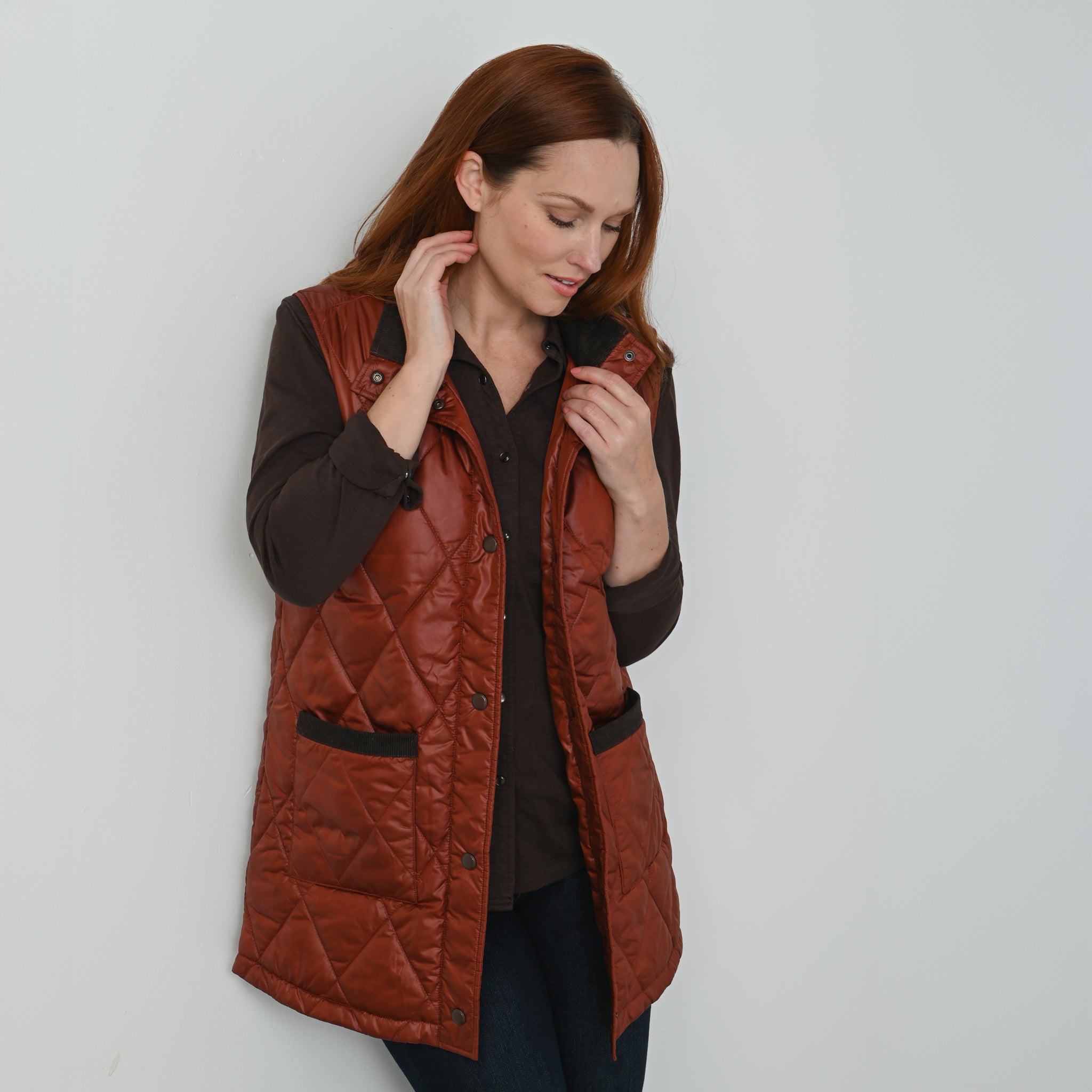 Corduroy Collared Quilted Vest