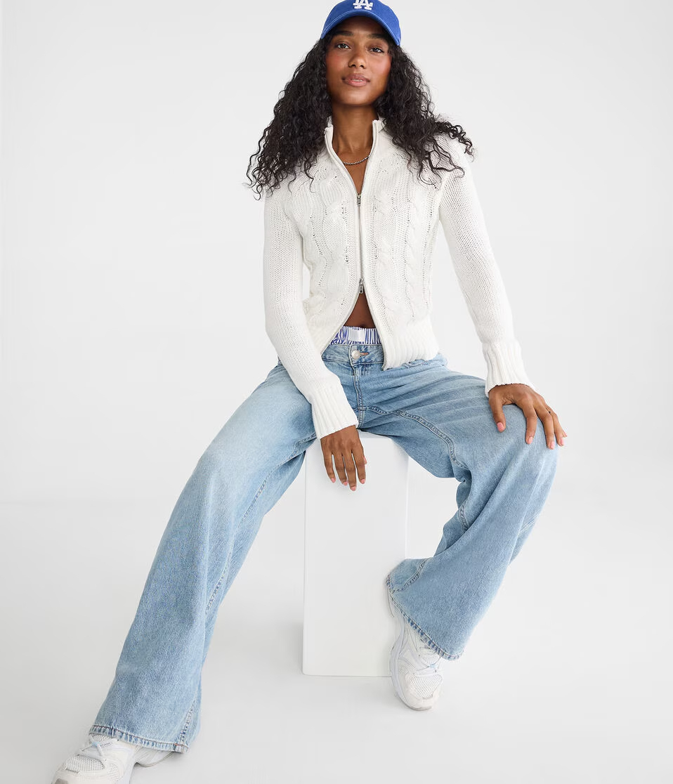 Cable Mock-Neck Full-Zip Cardigan