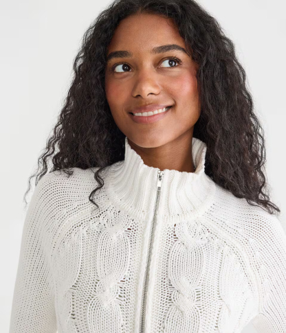 Cable Mock-Neck Full-Zip Cardigan