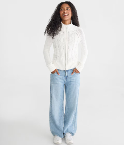 Cable Mock-Neck Full-Zip Cardigan