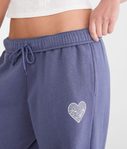 Cloud Soft Lace Heart High-Rise Straight Leg Sweatpants