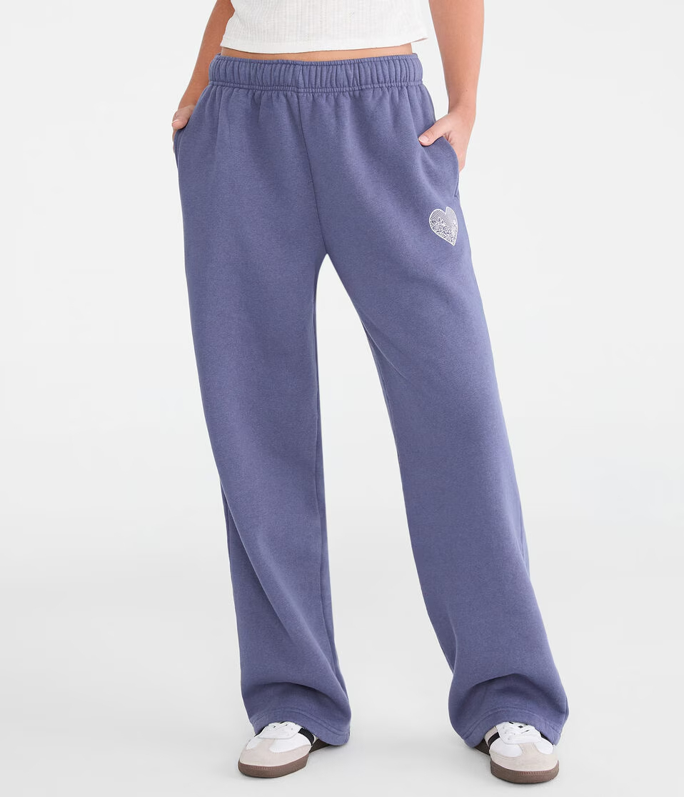 Cloud Soft Lace Heart High-Rise Straight Leg Sweatpants