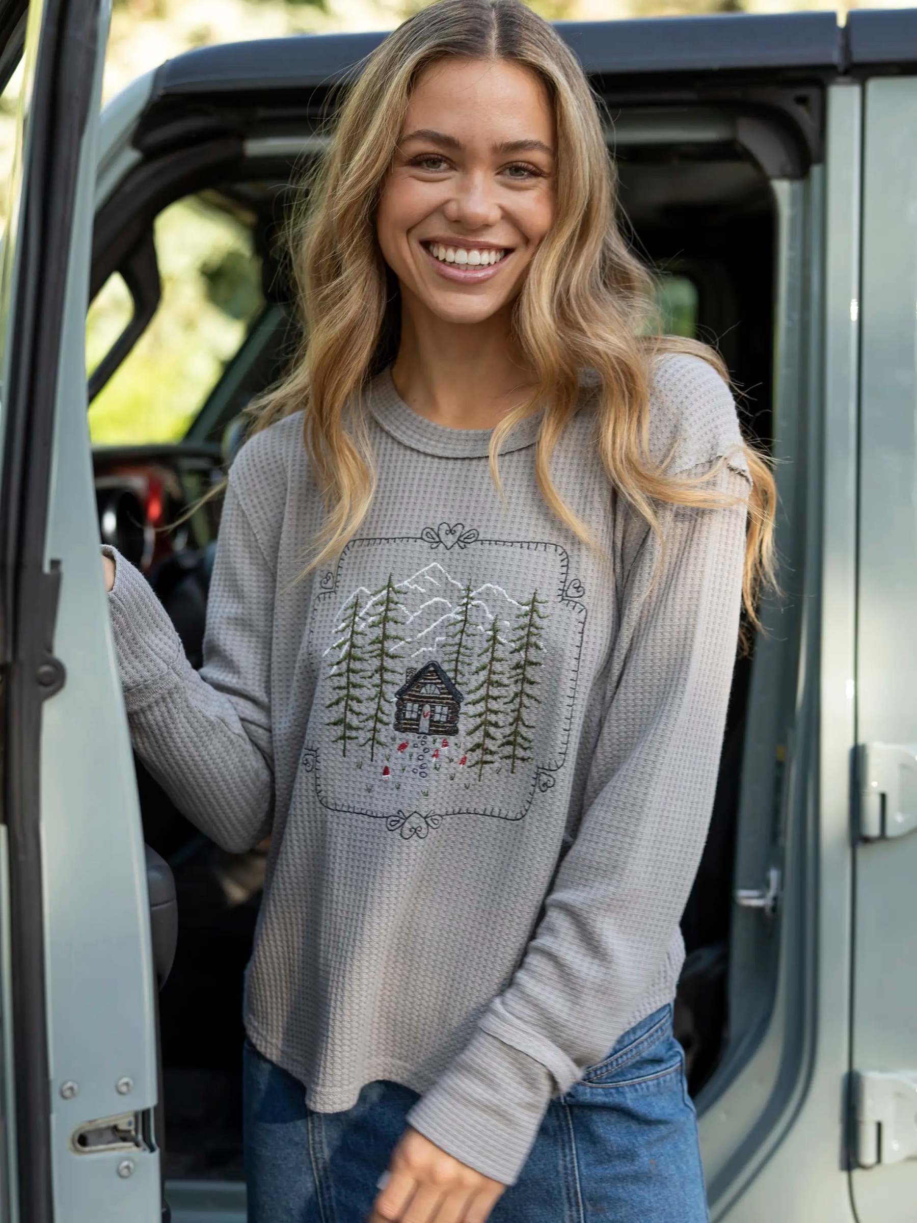 Parker Embroidered Thermal Tee - Silver Cabin