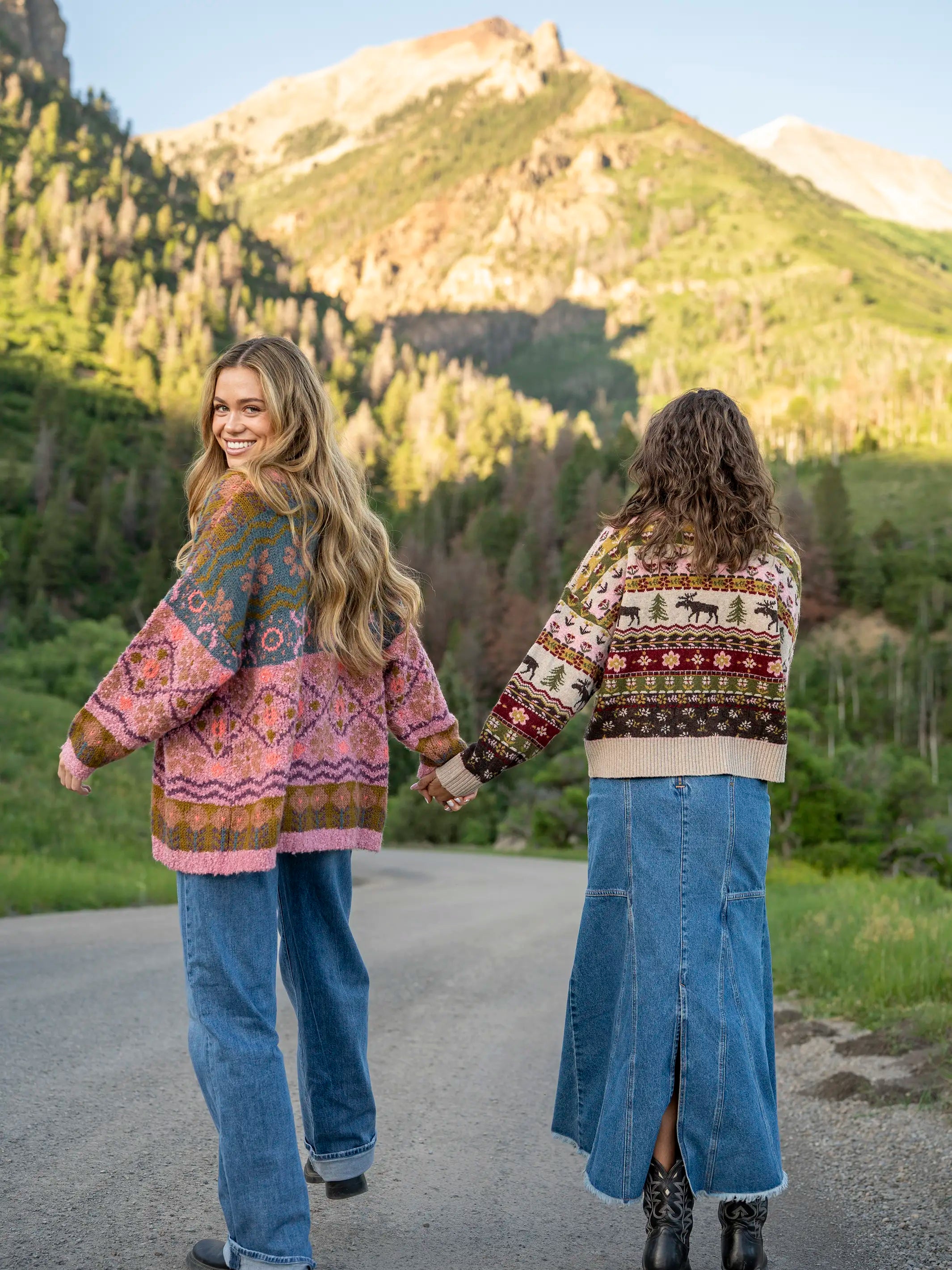 Calla Jacquard Cardigan Sweater - Alpine Meadow Mauve