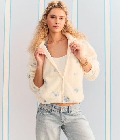 Demetra for Aero Floral Full-Zip Sherpa Jacket