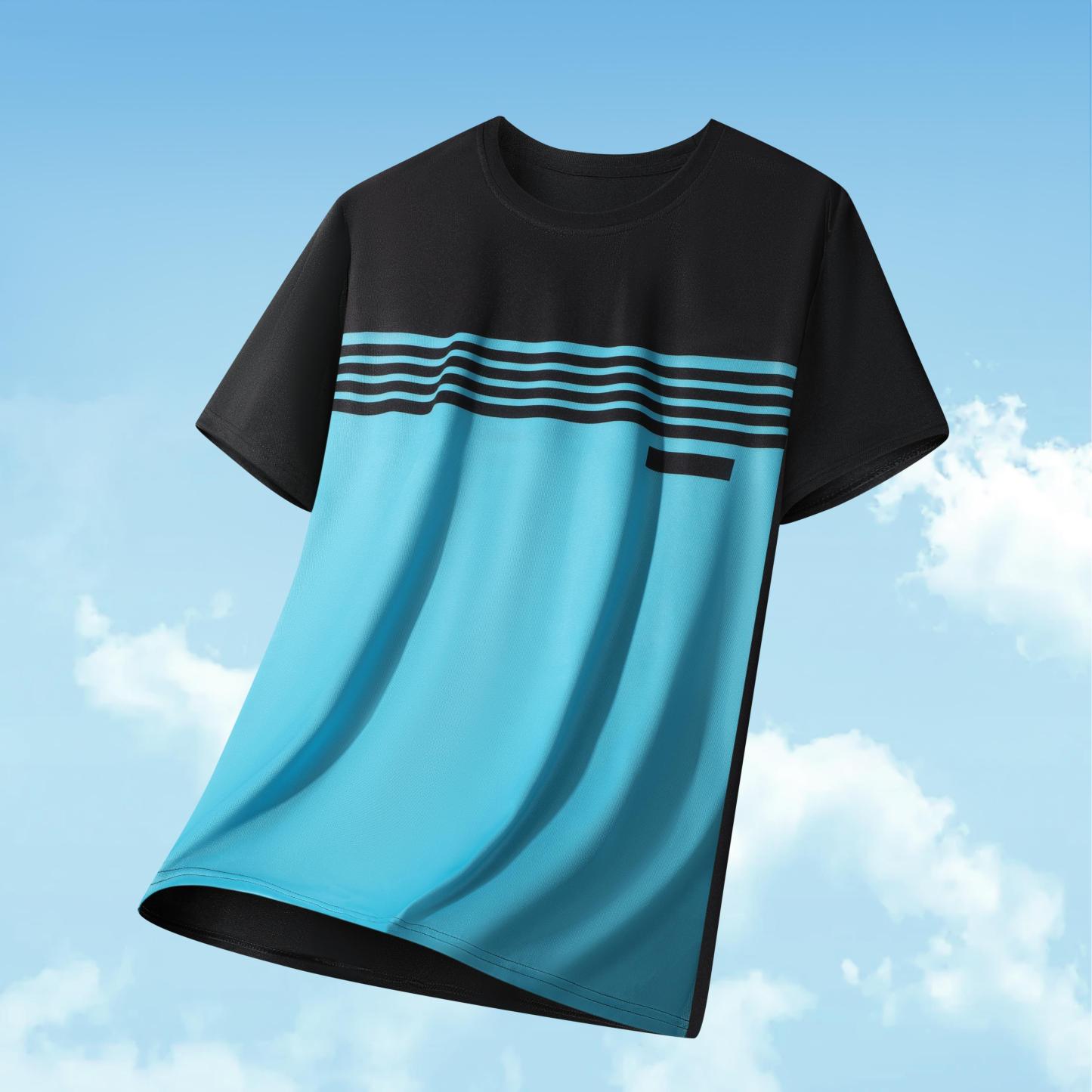  Men’s Casual Striped Panel Design Short Sleeve T-Shirts