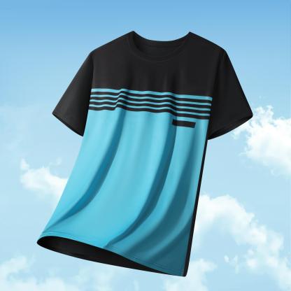  Men’s Casual Striped Panel Design Short Sleeve T-Shirts