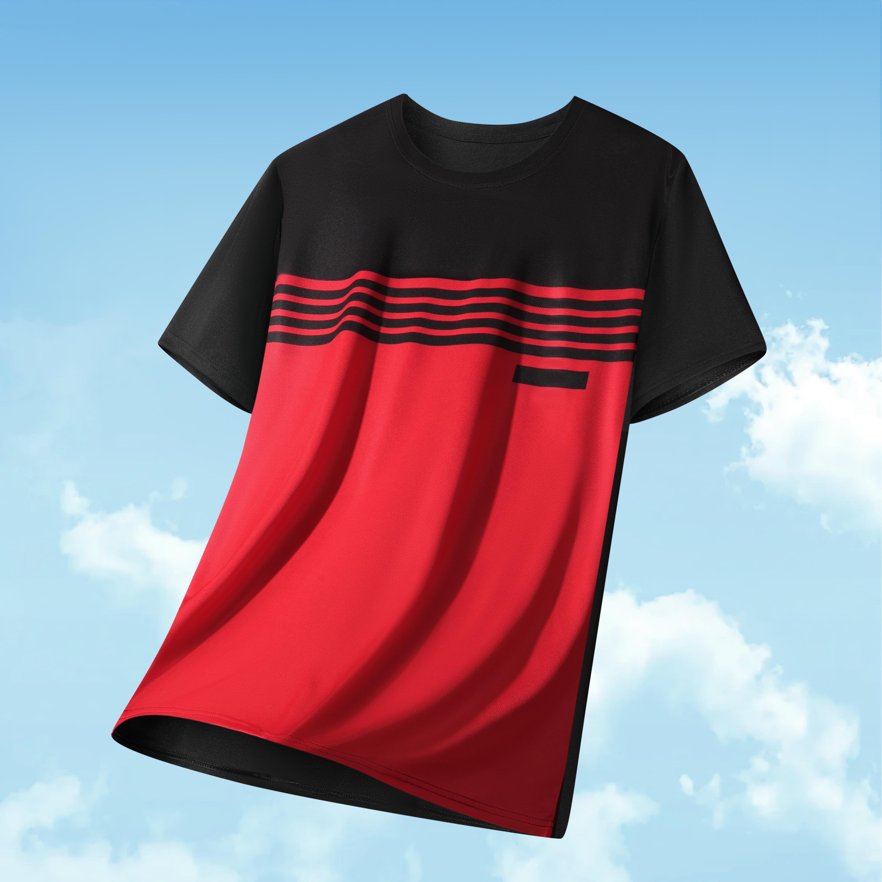  Men’s Casual Striped Panel Design Short Sleeve T-Shirts