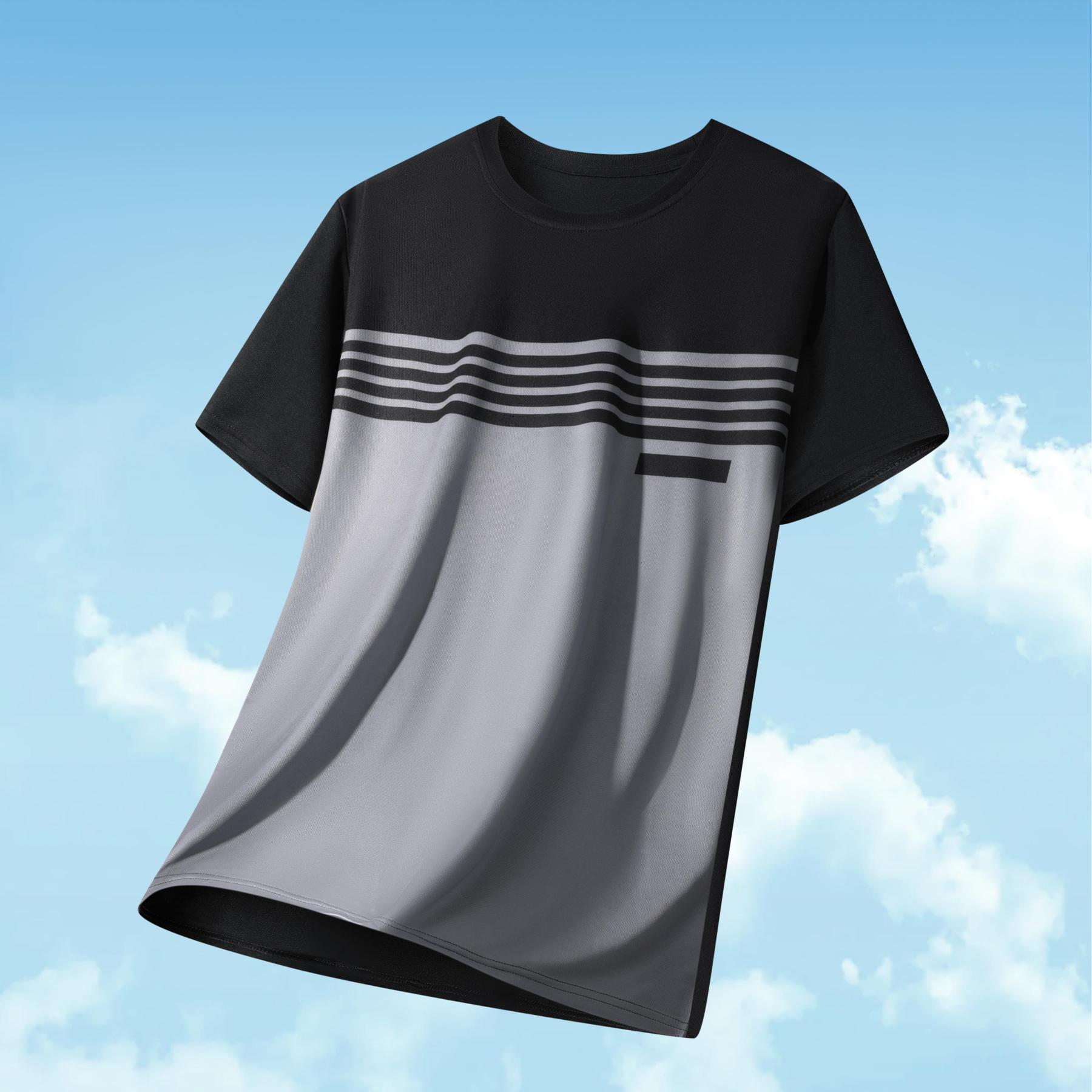  Men’s Casual Striped Panel Design Short Sleeve T-Shirts