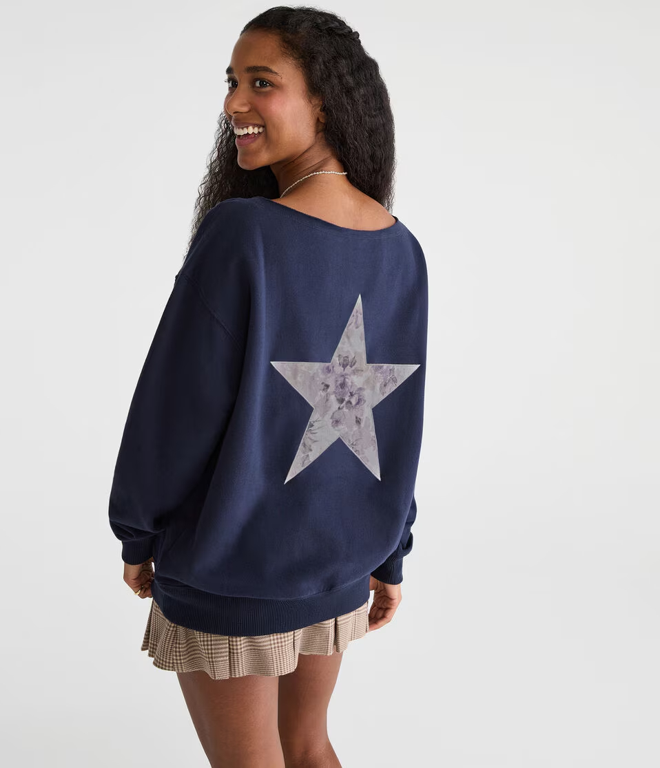 Floral Star Off-The-Shoulder Sweatshirt