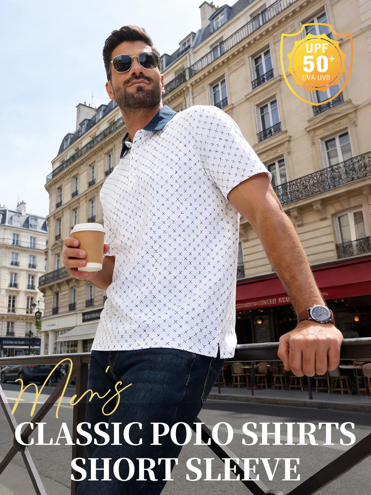 GOPUNE Men's Classic Polo Shirts Short Sleeve 3-Button Fashion Golf Polo Moisture Wicking Athletic Tennis T-Shirts Casual Contrast Collared Work Printed Polo Shirts Sports Tops #summervibes #outdoorfun