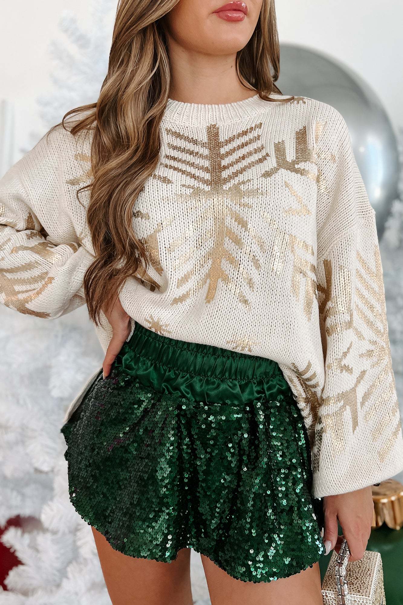 Snowflakes Are Falling Metallic Snowflake Sweater (Ivory)