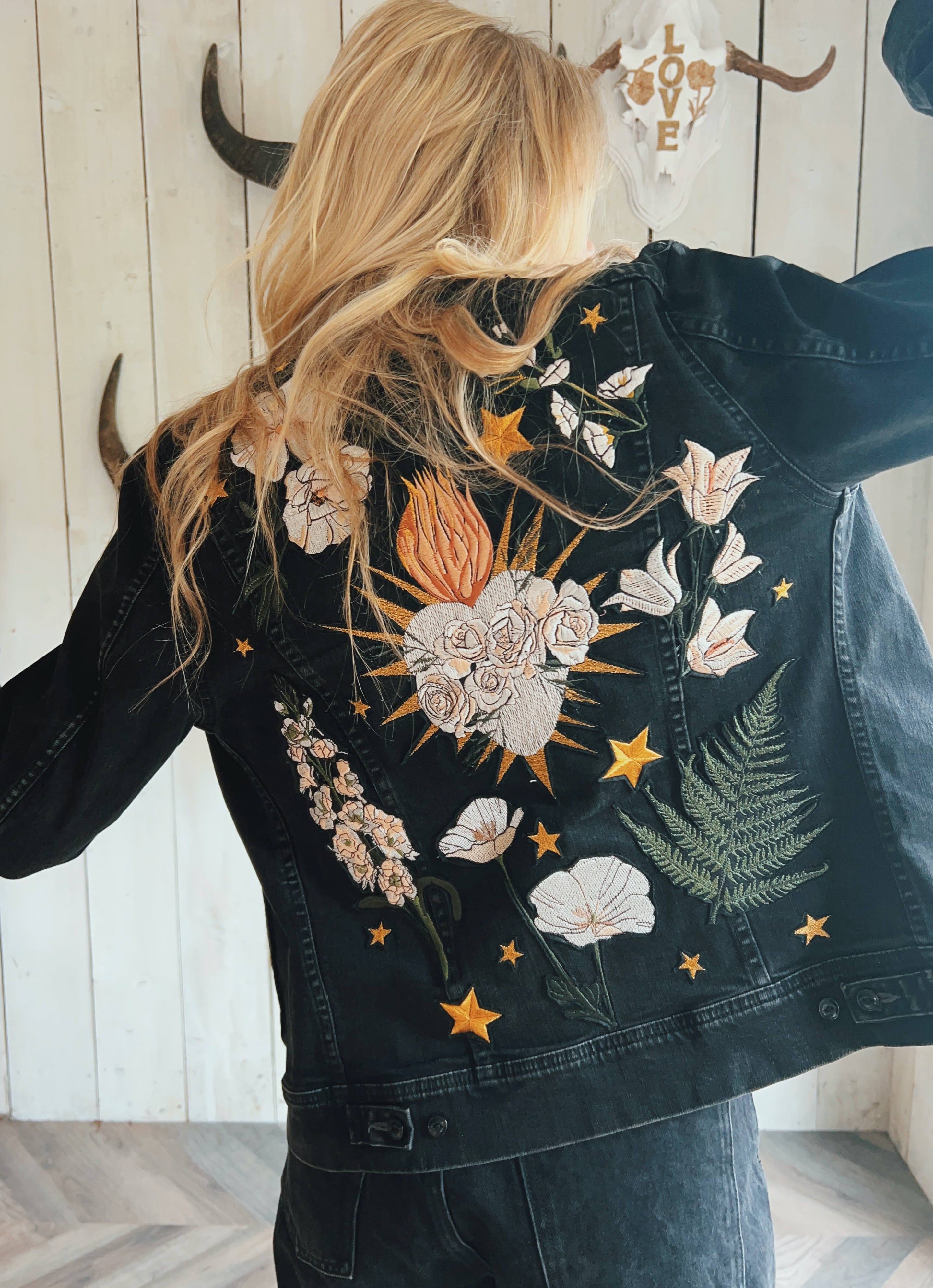 White Heart, Floral Denim Jacket - M