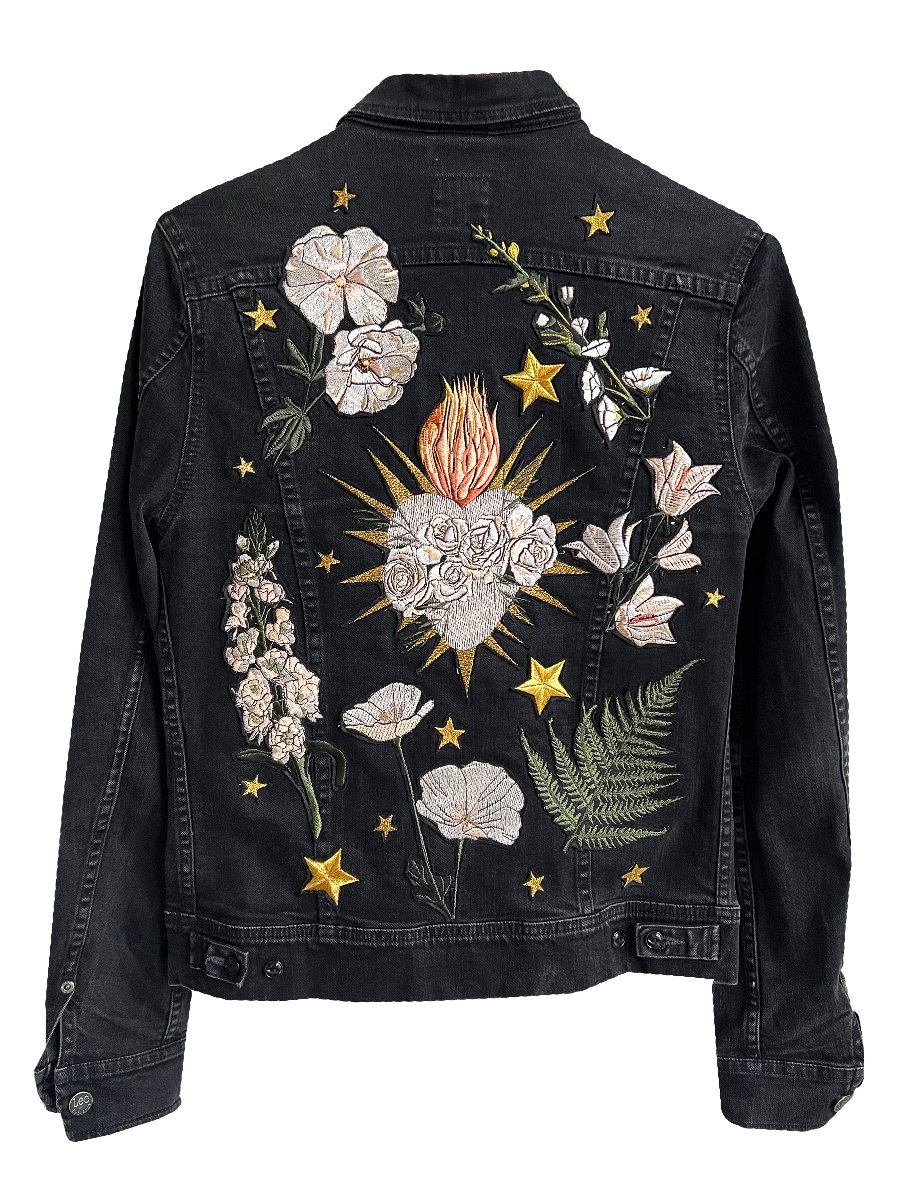 White Heart, Floral Denim Jacket - M