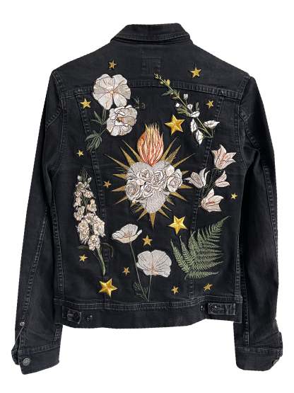 White Heart, Floral Denim Jacket - M