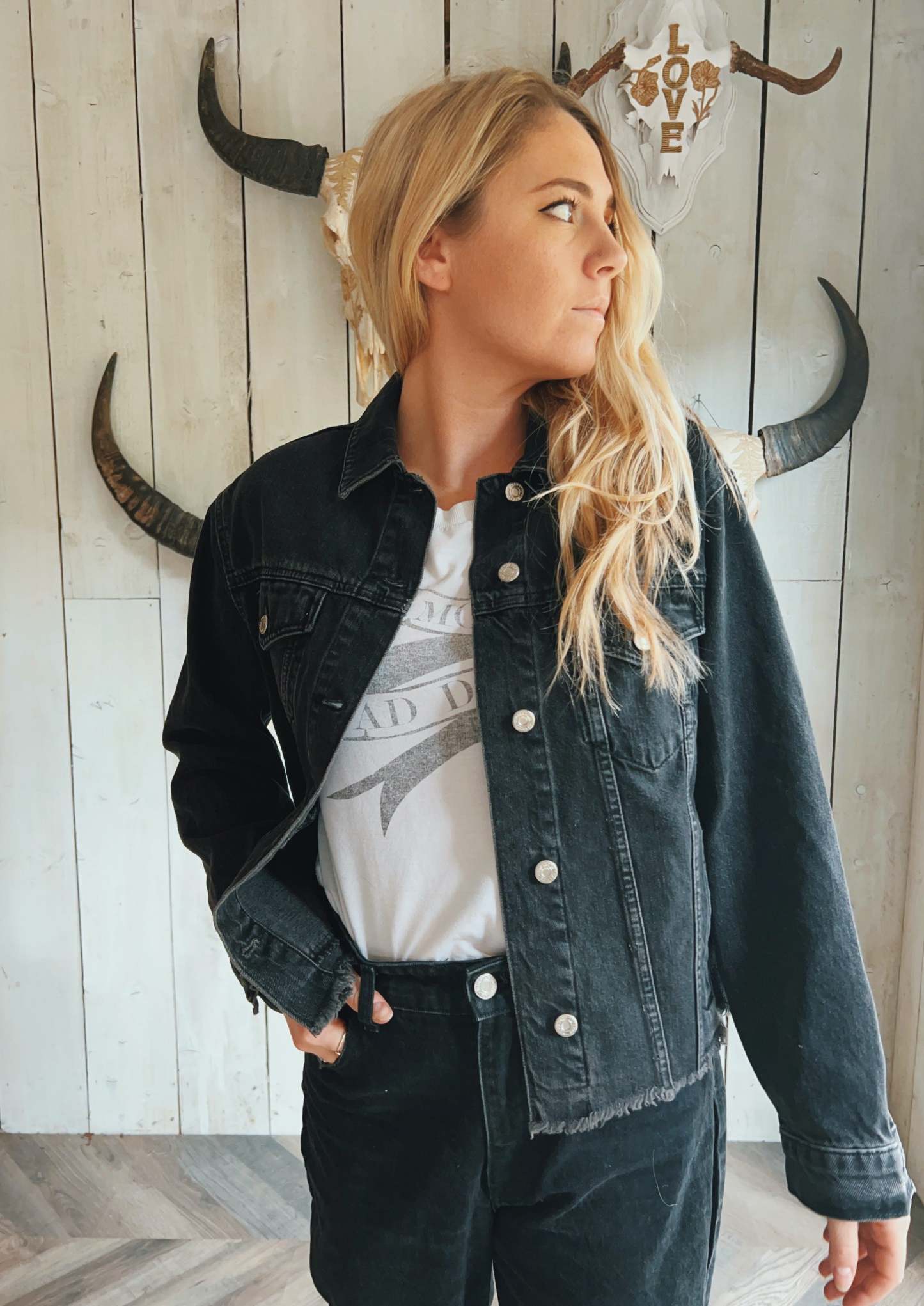 Peace and Love, Raw Hem Denim Jacket