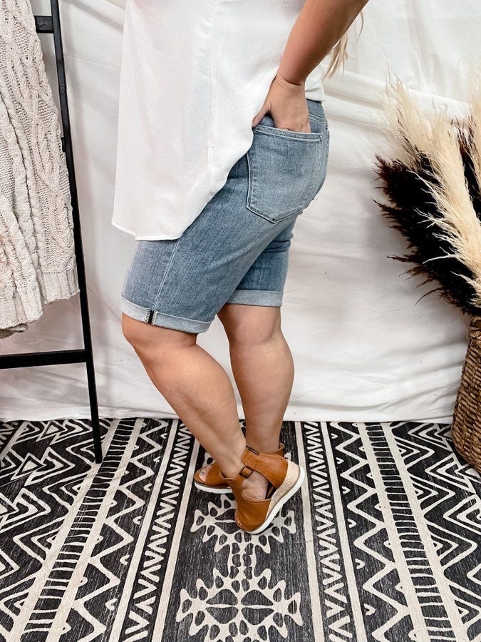 Blue Cuffed Bermuda Shorts