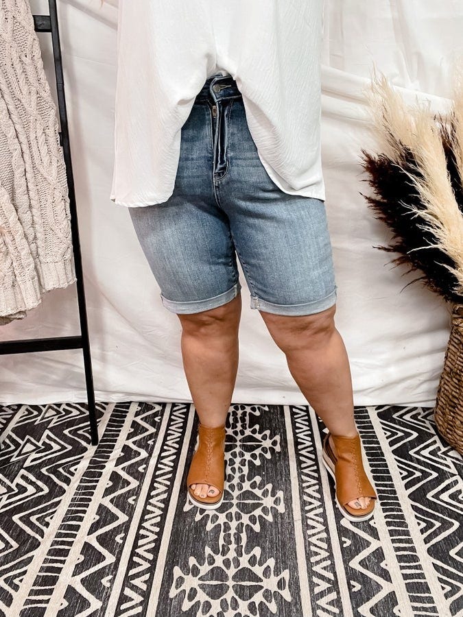 Blue Cuffed Bermuda Shorts