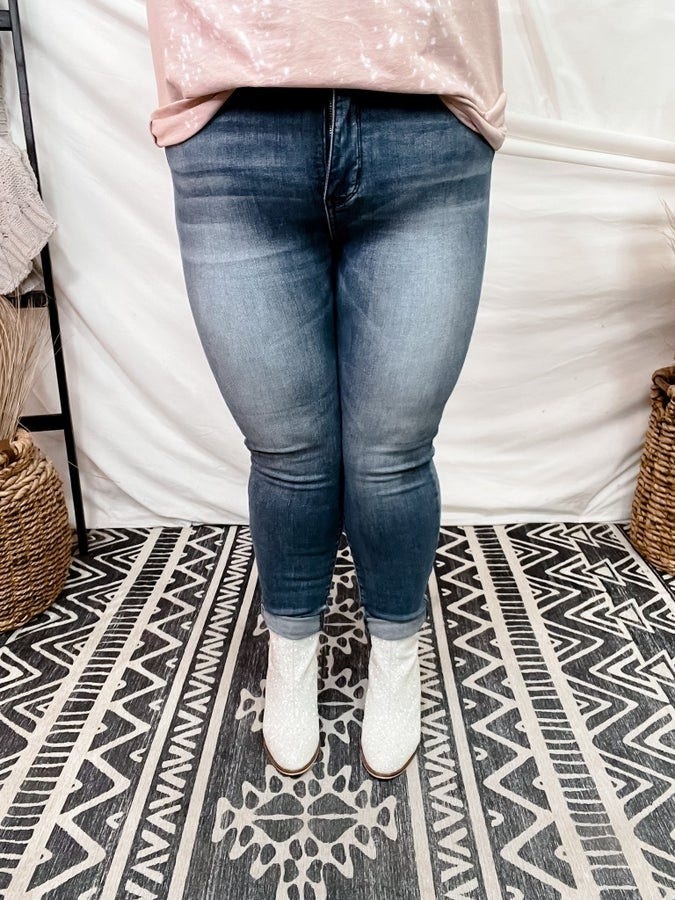 High Waist Tummy Control Contrast Wash Skinny