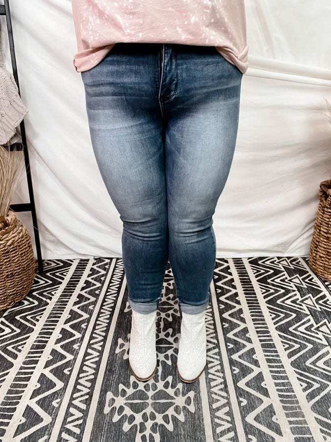 High Waist Tummy Control Contrast Wash Skinny