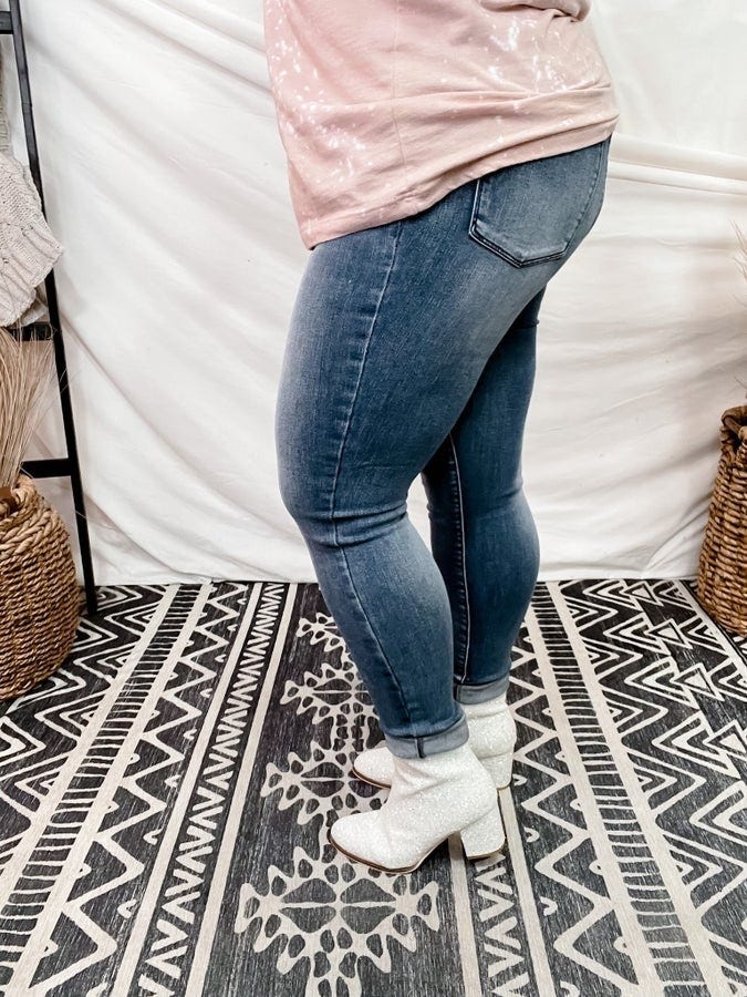 High Waist Tummy Control Contrast Wash Skinny