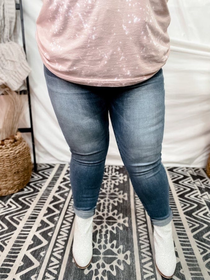 High Waist Tummy Control Contrast Wash Skinny