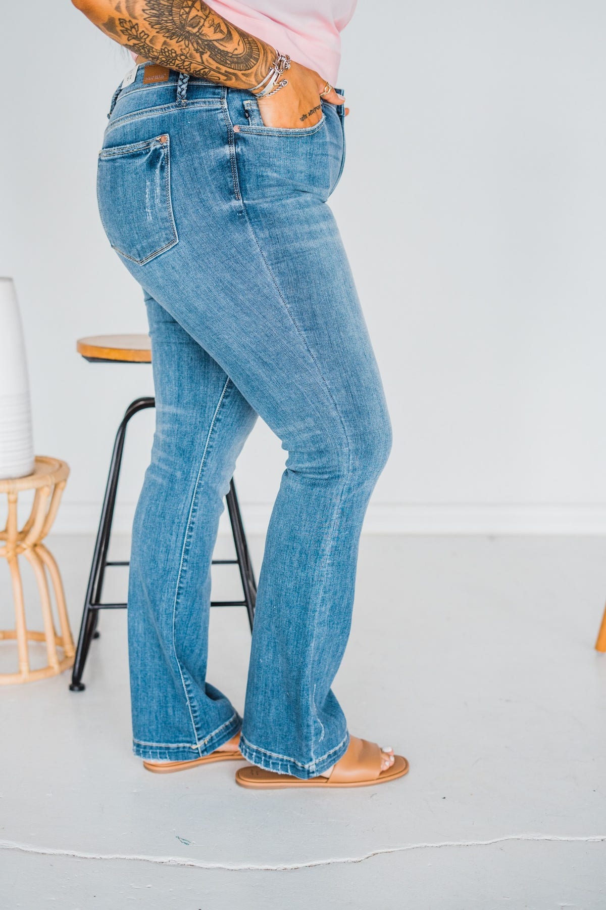 Mid-Rise Braided Belt Loops Slim Boot