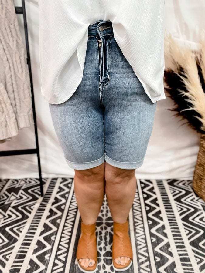 Blue Cuffed Bermuda Shorts