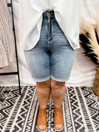 Blue Cuffed Bermuda Shorts